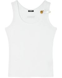 Versace - Top sin mangas de canalé Safety Pin - Lyst