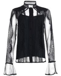 Alberta Ferretti - Lace-Panelled Sheer Shirt - Lyst