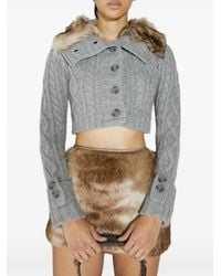 Guess - Cable-Knit Fur-Collar Cardigan - Lyst