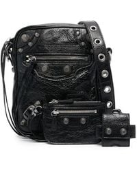 Balenciaga - Borsa a tracolla le cagole in pelle nera con finiture argento invecchiate - Lyst