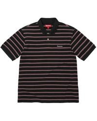 Supreme - Striped Embroidered-Logo Polo Shirt - Lyst