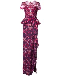 Marchesa notte Peplum Bloemenjurk - Roze