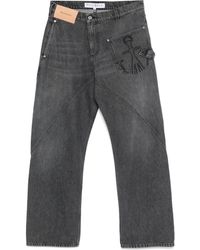 JW Anderson - Relaxed Fit Jeans With Diagonal Stitching And Embroidered Logo - Lyst