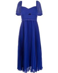 Self-Portrait - Cobalt Chiffon Midi Dress - Lyst