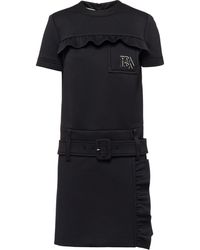 Prada Jersey Jurk Met Ruche - Zwart