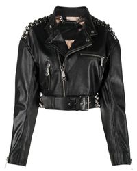 Philipp Plein - Rock-stud Cropped Leather Jacket - Lyst
