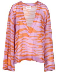 The Attico - Animalier-Print V-Neck Blouse - Lyst