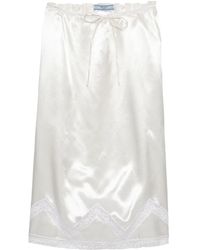 Prada - Embroidered Satin Midi Skirt - Lyst