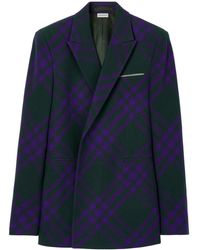Burberry - Double-breasted Plaid Wool Blazer - Lyst