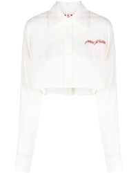 Marni - Slogan-Embroidered Long-Sleeve Cropped Shirt - Lyst