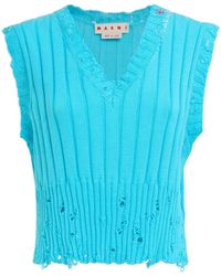 Marni - Logo-Embroidery Distressed Knitted Vest - Lyst
