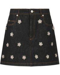Marni - Denim Mini-Rok Met Madeliefjesapplicatie - Lyst