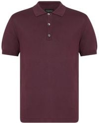 Emporio Armani - Short-Sleeved Viscose Plain Stitch Knit Polo Shirt With Tone-On-Tone Eagle Logo - Lyst