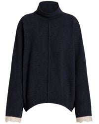 Alberta Ferretti - Lace-Trim High-Neck Sweater - Lyst