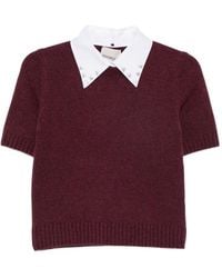 Pennyblack - Embellished-Collar Short-Sleeve Sweater - Lyst