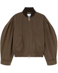Ganni - Mélange-Effect Puff-Sleeve Bomber Jacket - Lyst