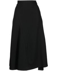 Ys Yohji Yamamoto High-waisted Midi Skirt in Black Womens Clothing Skirts Mid-length skirts 