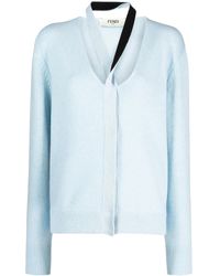 Fendi - V-Neck Wool Knitted Cardigan - Lyst