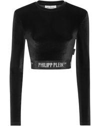 Philipp Plein - Haut crop en velours à manches longues - Lyst