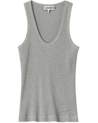 Ganni - Ribbed-Knit Logo-Embroidered Tank Top - Lyst