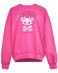 Ganni - Isoli Teddy-Print Sweatshirt - Lyst