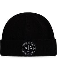 ARMANI EXCHANGE - Logo-Patch Ribbed Beanie Hat - Lyst