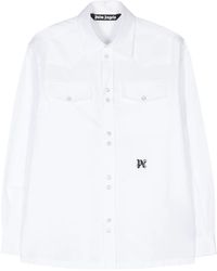 Palm Angels - Katoenen Overhemd Met Geborduurd Logo - Lyst