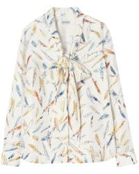 Burberry - Feather-Print Silk Scarf Blouse - Lyst