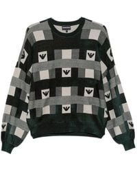 Emporio Armani - Logo-Patterned Intarsia-Knit Sweater - Lyst