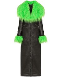 Marine Serre Faux Fur-trim Maxi Coat - Black