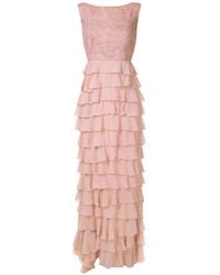 Martha Medeiros Leonora Lace Paneled Gown - Pink