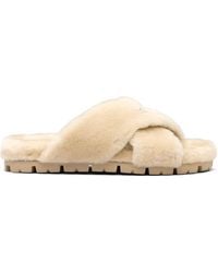 Prada - Shearling Flat Sandals - Lyst