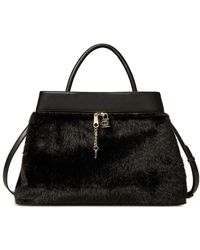 Twinset - Fur-Trimmed Leather Tote Bag - Lyst