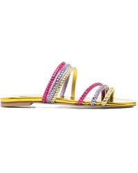Casadei - Crystal-Embellished Metallic-Finish Sandals - Lyst