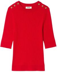 Sandro - Geribbeld T-Shirt Met Verfraaide Knoop - Lyst