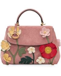 Oscar de la Renta - Mini Poppy Floral-Appliqué Suede Tote Bag - Lyst