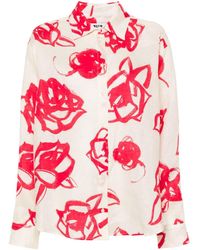 MSGM - Floral-print Linen Shirt - Lyst