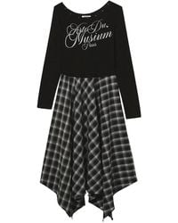 Musium Div. - Long-Sleeved Checkered-Skirt Asymmetric Midi Dress - Lyst