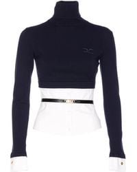 Elisabetta Franchi - Stehkragen-Top mit Gürtel - Lyst