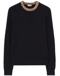 Burberry - Check-Trim Wool Sweater - Lyst