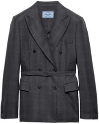 Prada - Double-Breasted Checked Wool Jacket - Lyst