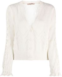 Twin Set - Lace-Trim V-Neck Cardigan - Lyst