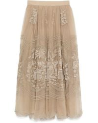 Elie Saab - Embroidered Organza Midi Skirt - Lyst