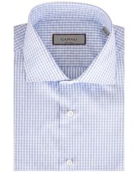 Canali - Gingham-Check Spread-Collar Shirt - Lyst