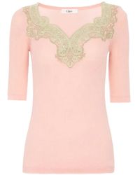 Chloé - Gerippter Pullover Mit Spitze - Lyst