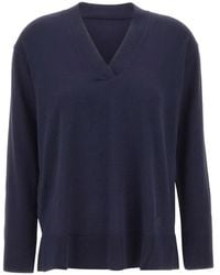 Elena Miro - V-Neck Side-Slit Fine-Knit Top - Lyst