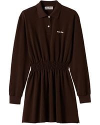 Miu Miu - Vestido corto de piqué con logo bordado - Lyst