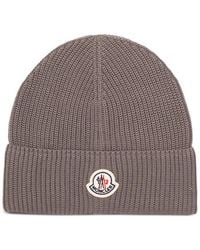 Moncler - Gerippte Beanie Mit Logo-Patch - Lyst