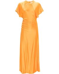 Rabanne - Gesmockte Maxi-Jurk Met Korte Mouwen - Lyst