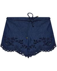 Zimmermann - Broderie Anglaise Shorts Met Gewelfde Afwerking - Lyst
